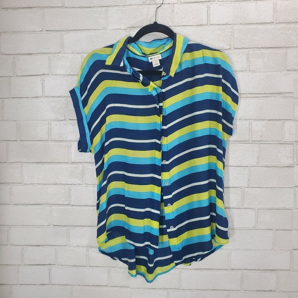 Stylus stripe full button‎ down blouse